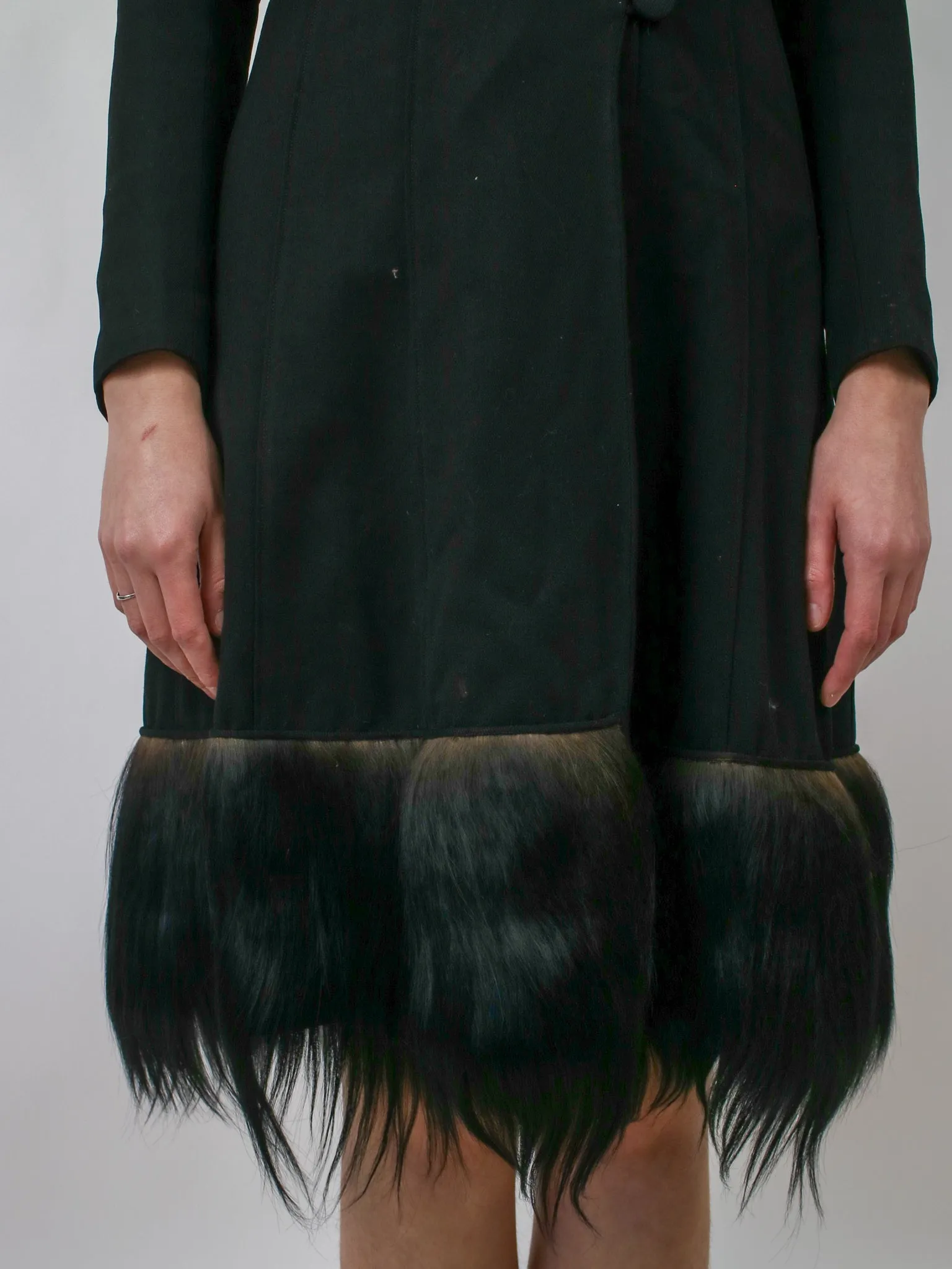 1930s Black Wool Gothic Crazy Fur Trim Coat