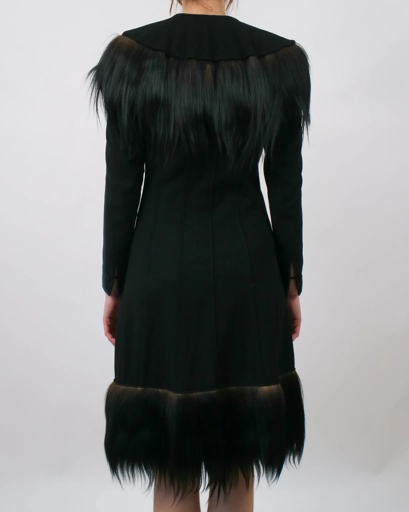 1930s Black Wool Gothic Crazy Fur Trim Coat
