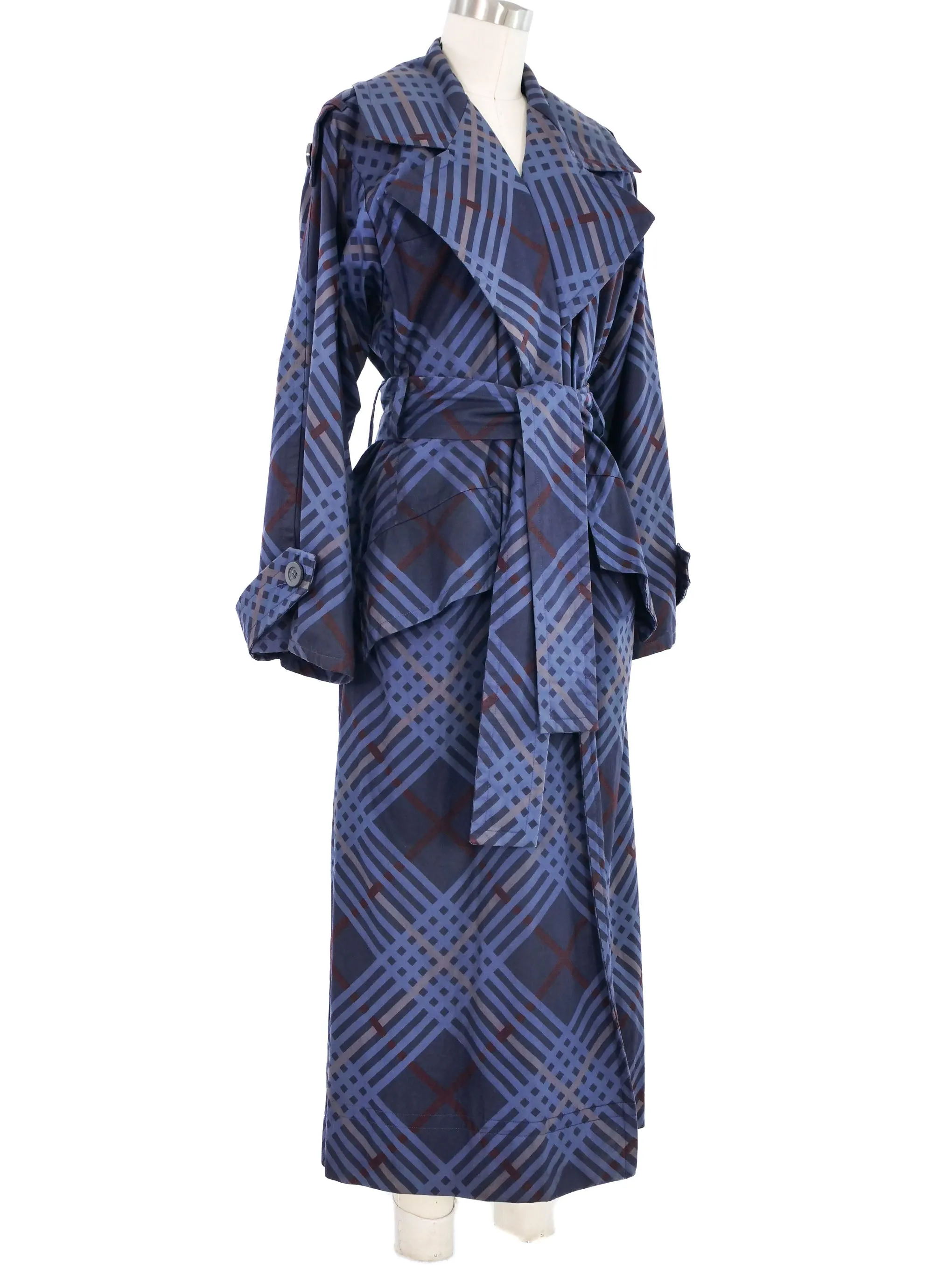 1985 Yves Saint Laurent Navy Plaid Trench Coat