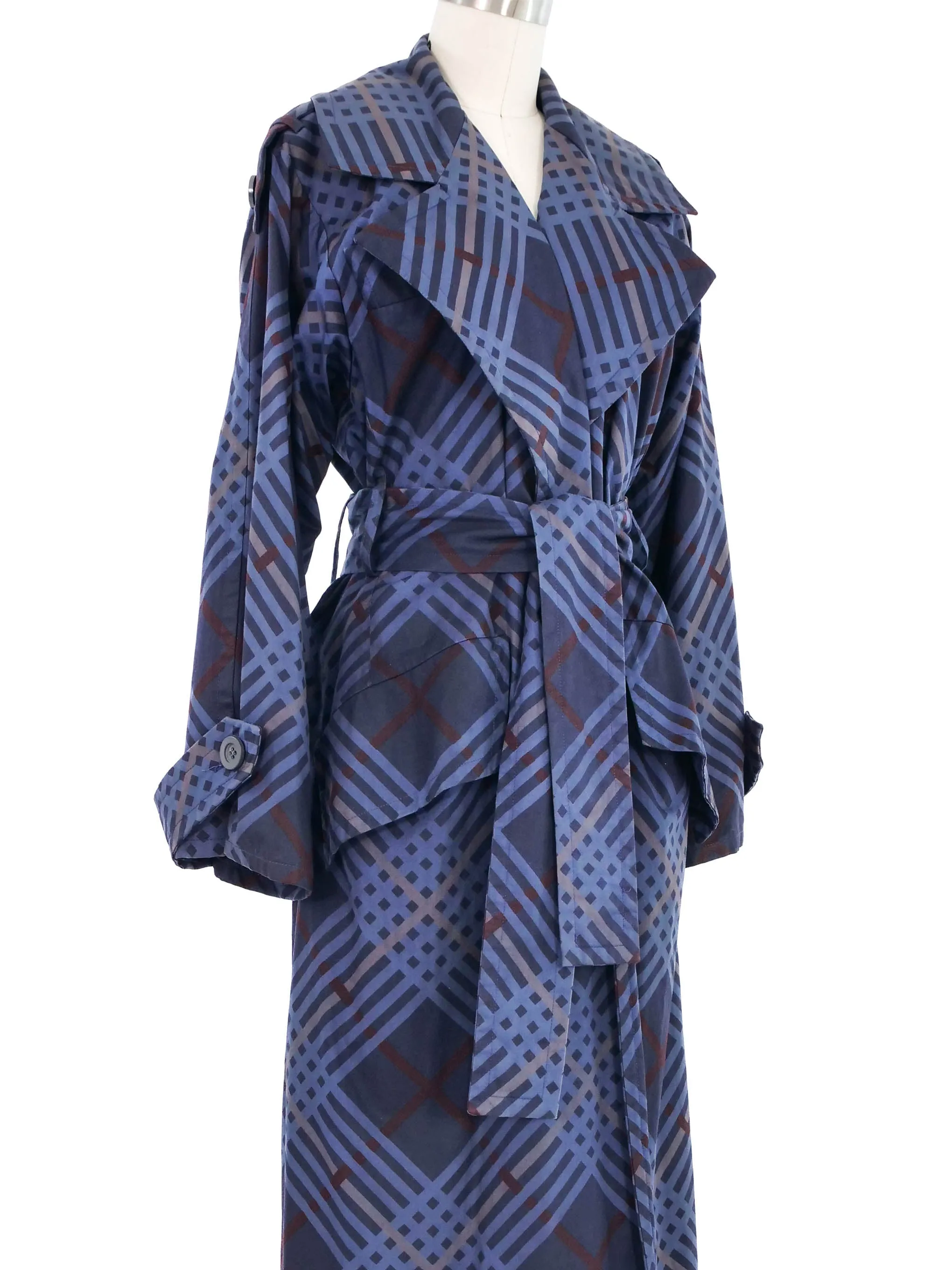 1985 Yves Saint Laurent Navy Plaid Trench Coat