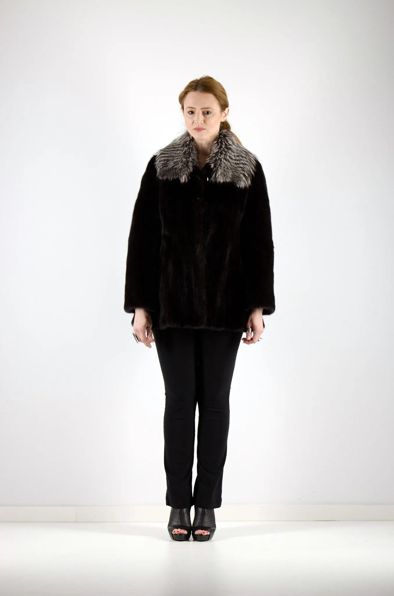 21 | Black Mink Fur Jacket With Silver Fox Trim