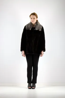 21 | Black Mink Fur Jacket With Silver Fox Trim