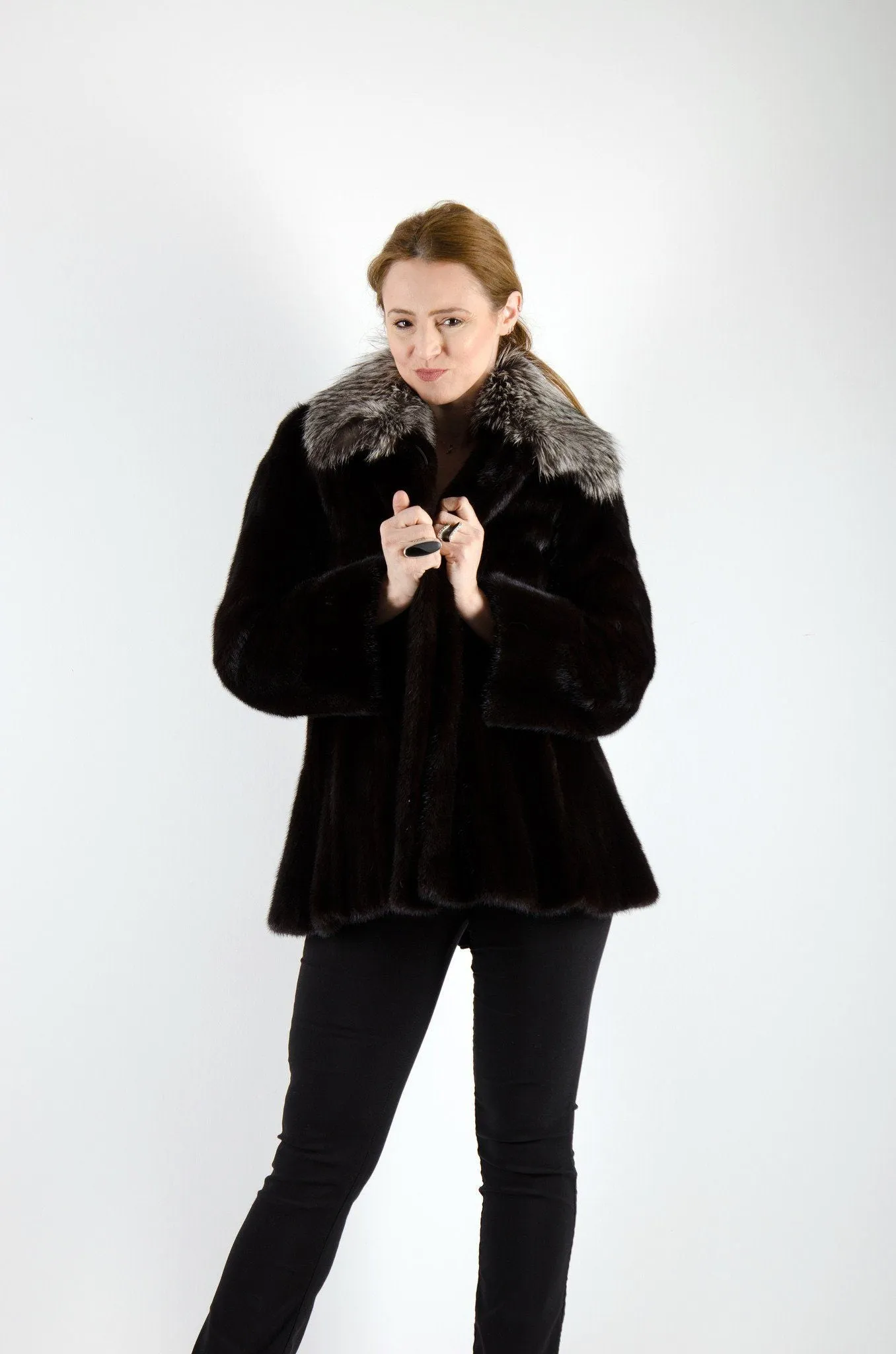 21 | Black Mink Fur Jacket With Silver Fox Trim