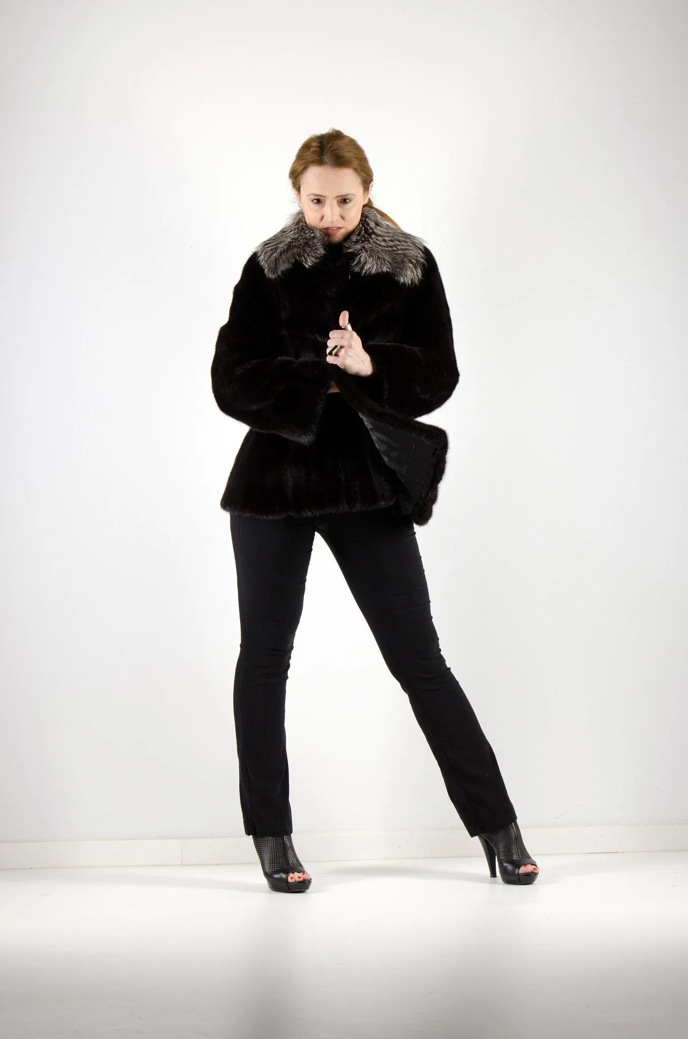 21 | Black Mink Fur Jacket With Silver Fox Trim