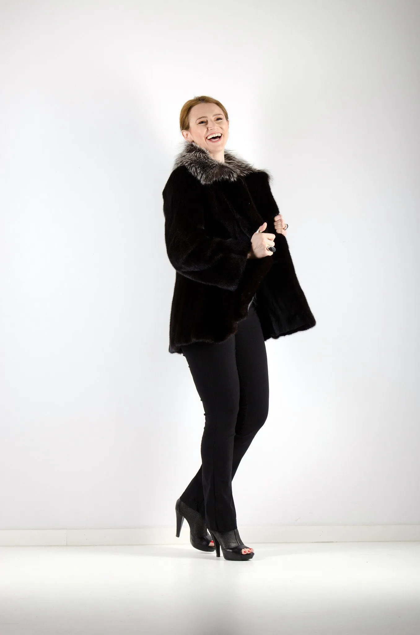 21 | Black Mink Fur Jacket With Silver Fox Trim