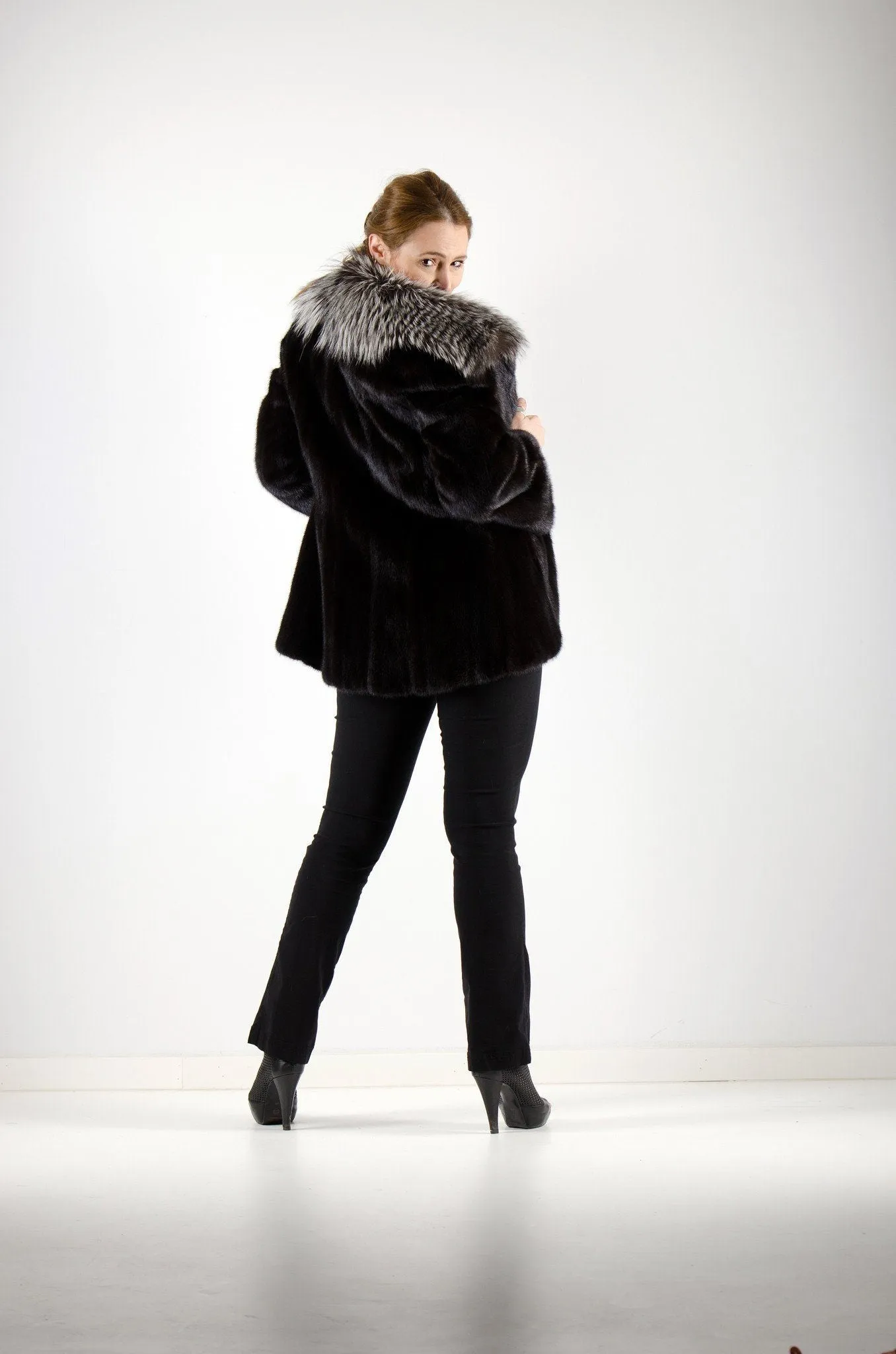 21 | Black Mink Fur Jacket With Silver Fox Trim