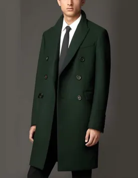 3 Button Dark Olive Green Long Overcoat Custom Prom Tuxedos