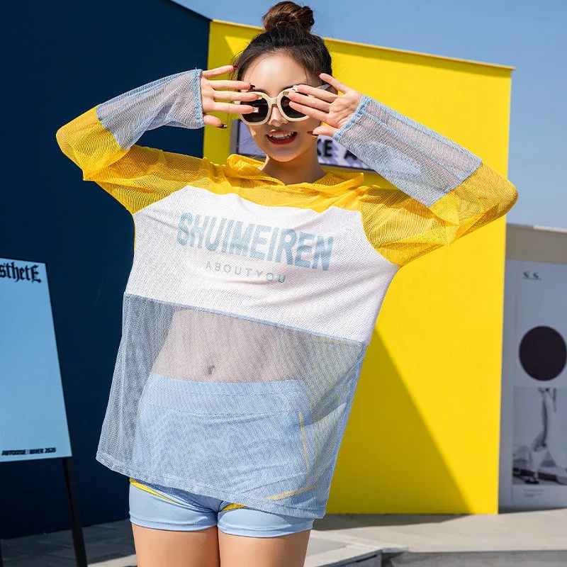 3 pc set instasport design swimsuit for juniors hoodie pullover outfit and bikini swimpants vest top and shorts set
