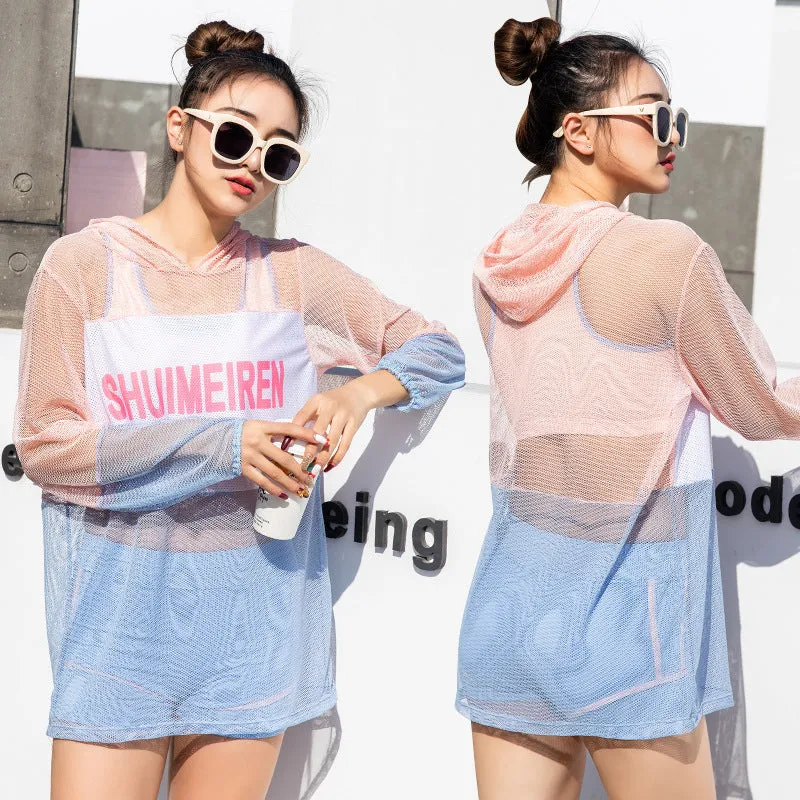 3 pc set instasport design swimsuit for juniors hoodie pullover outfit and bikini swimpants vest top and shorts set