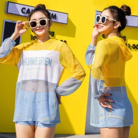 3 pc set instasport design swimsuit for juniors hoodie pullover outfit and bikini swimpants vest top and shorts set
