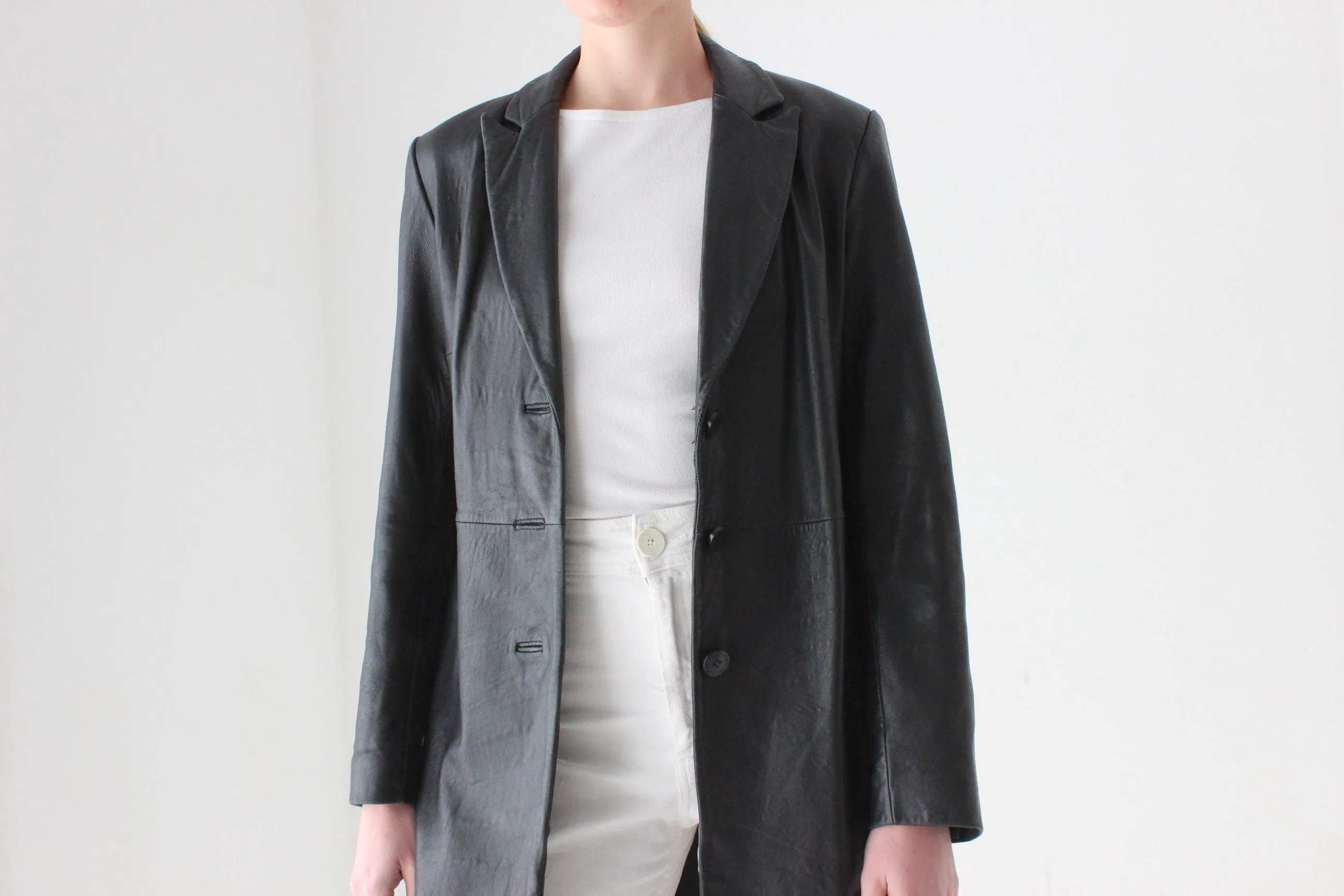 90s Longline Leather Button Up Coat