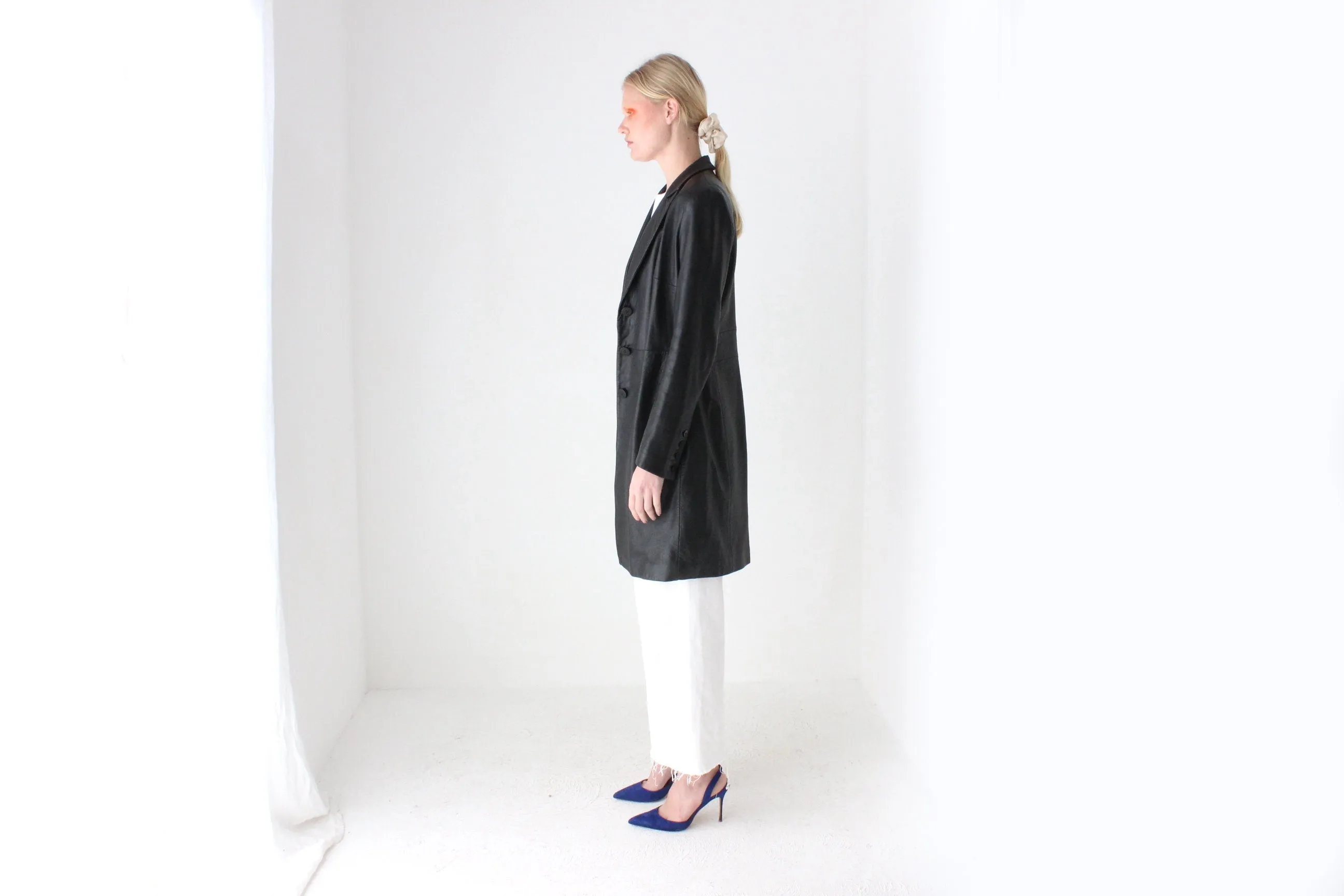 90s Longline Leather Button Up Coat