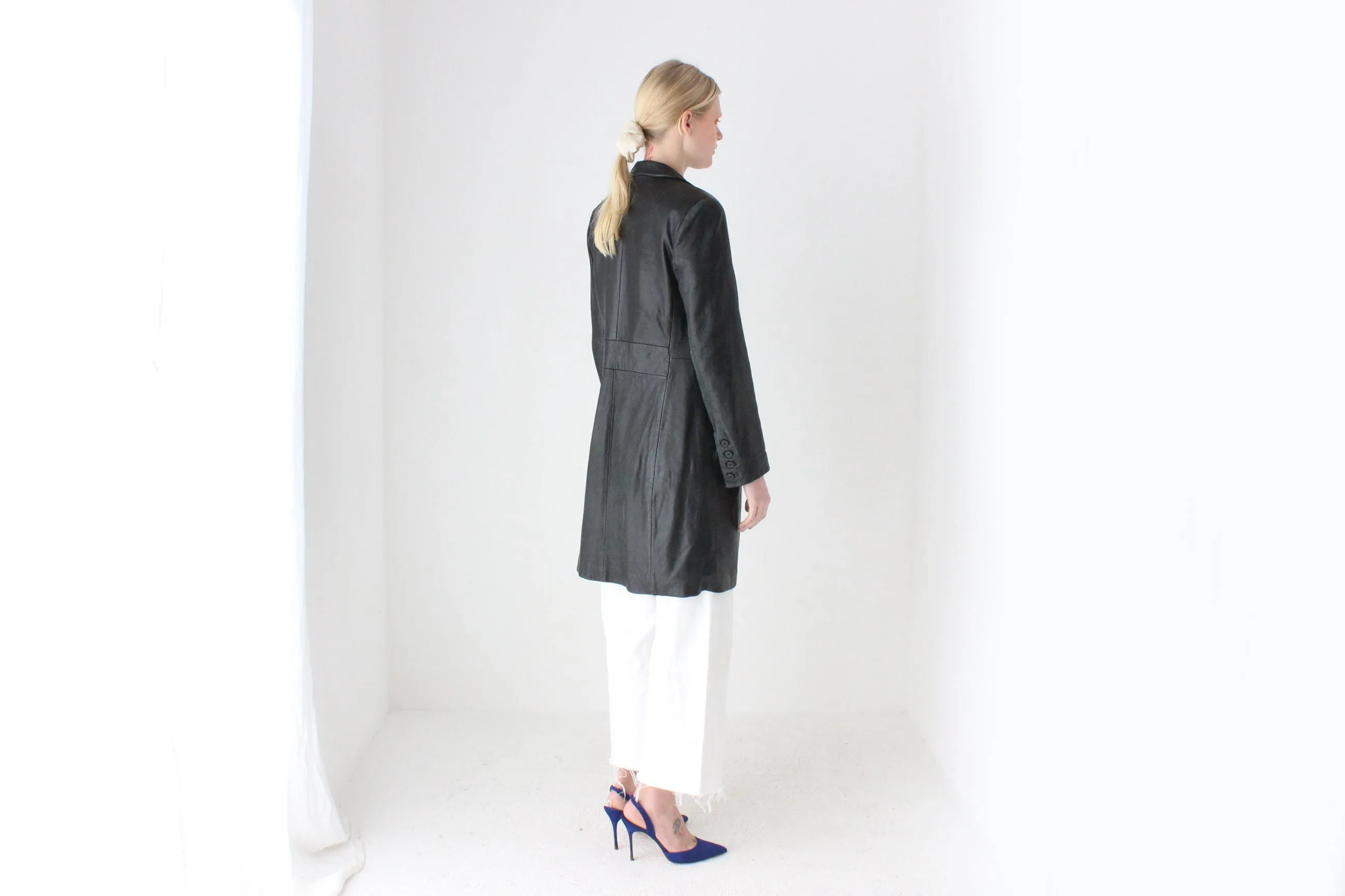 90s Longline Leather Button Up Coat