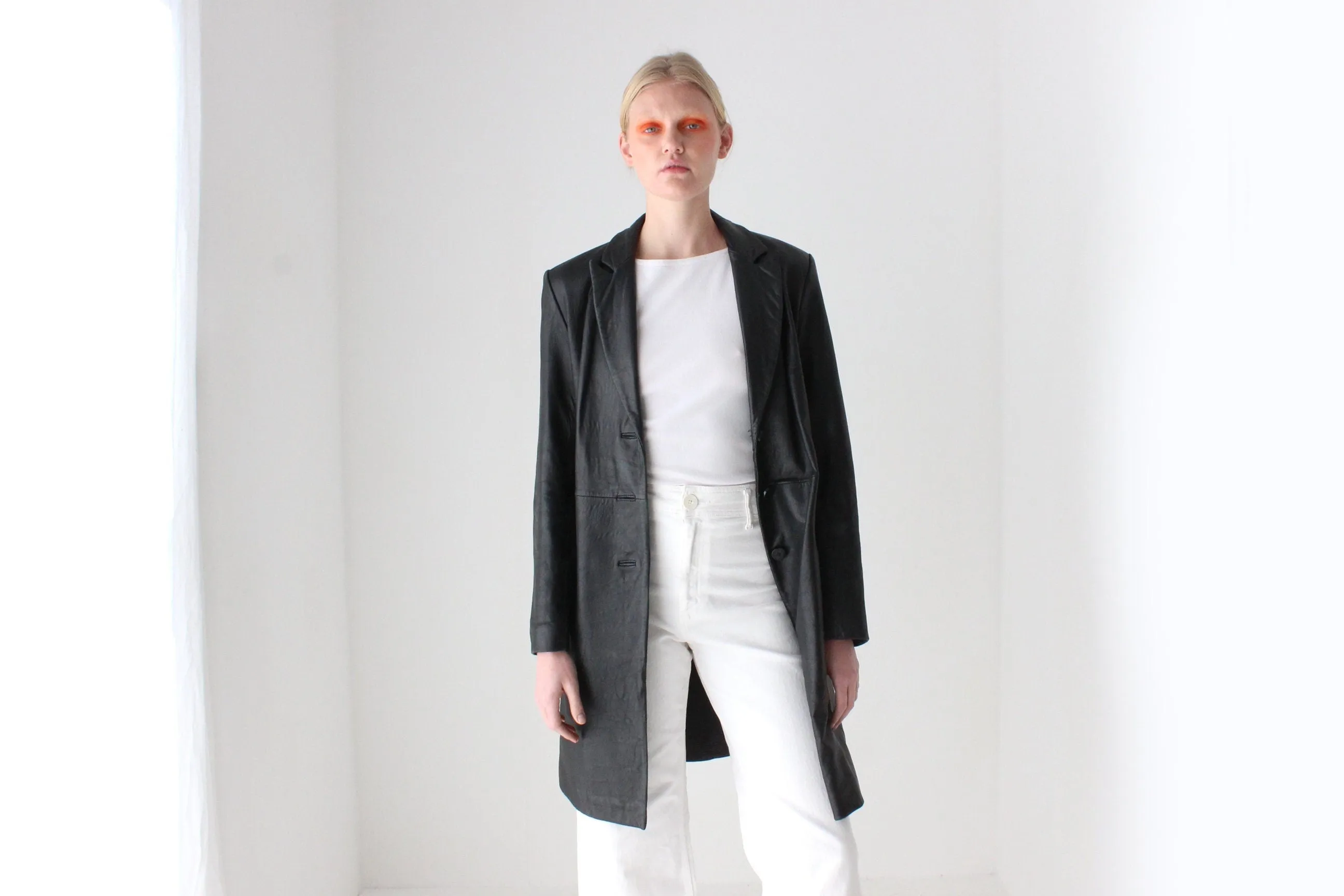 90s Longline Leather Button Up Coat