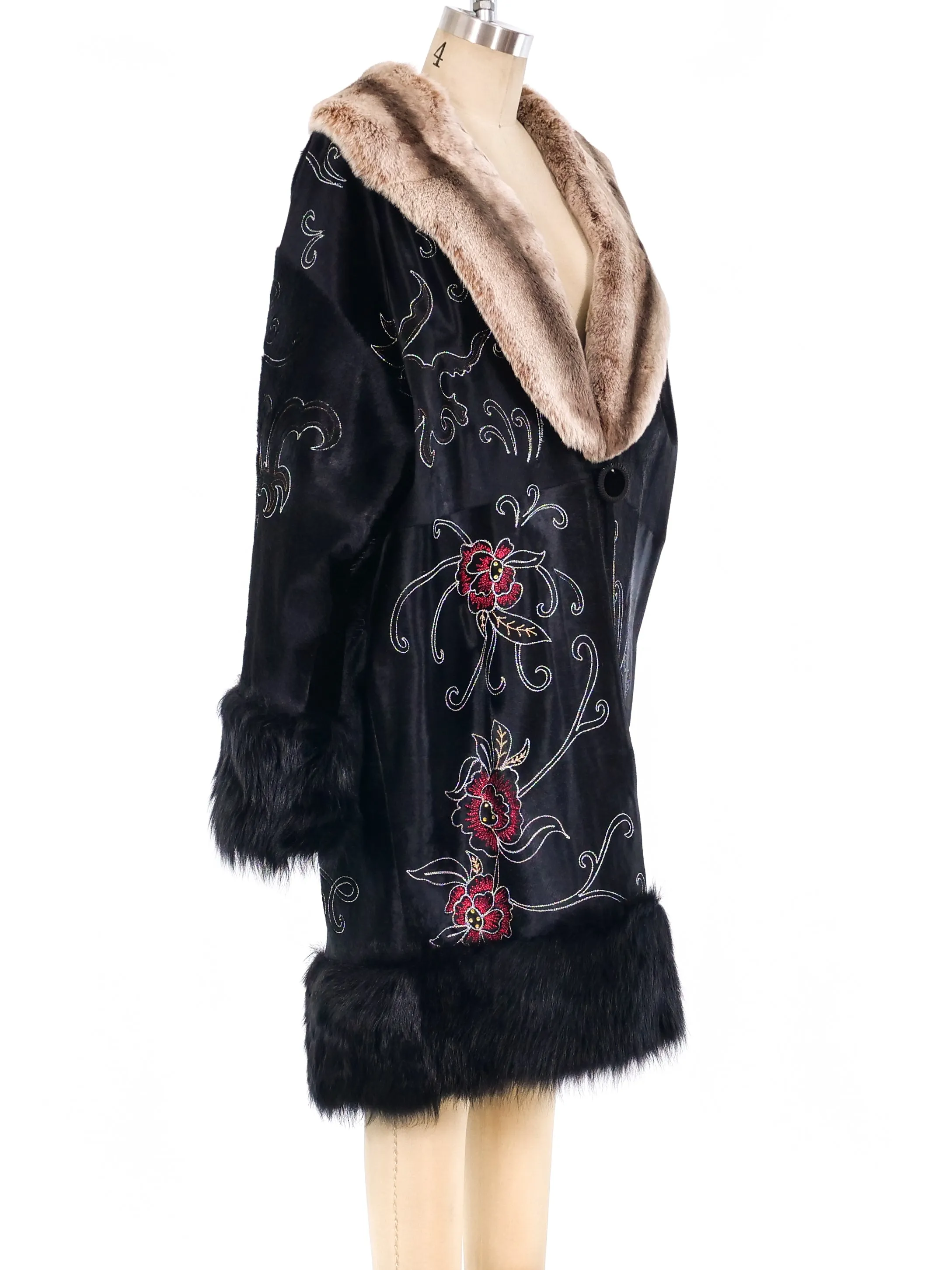 Adrienne Landau Embroidered Fur Coat