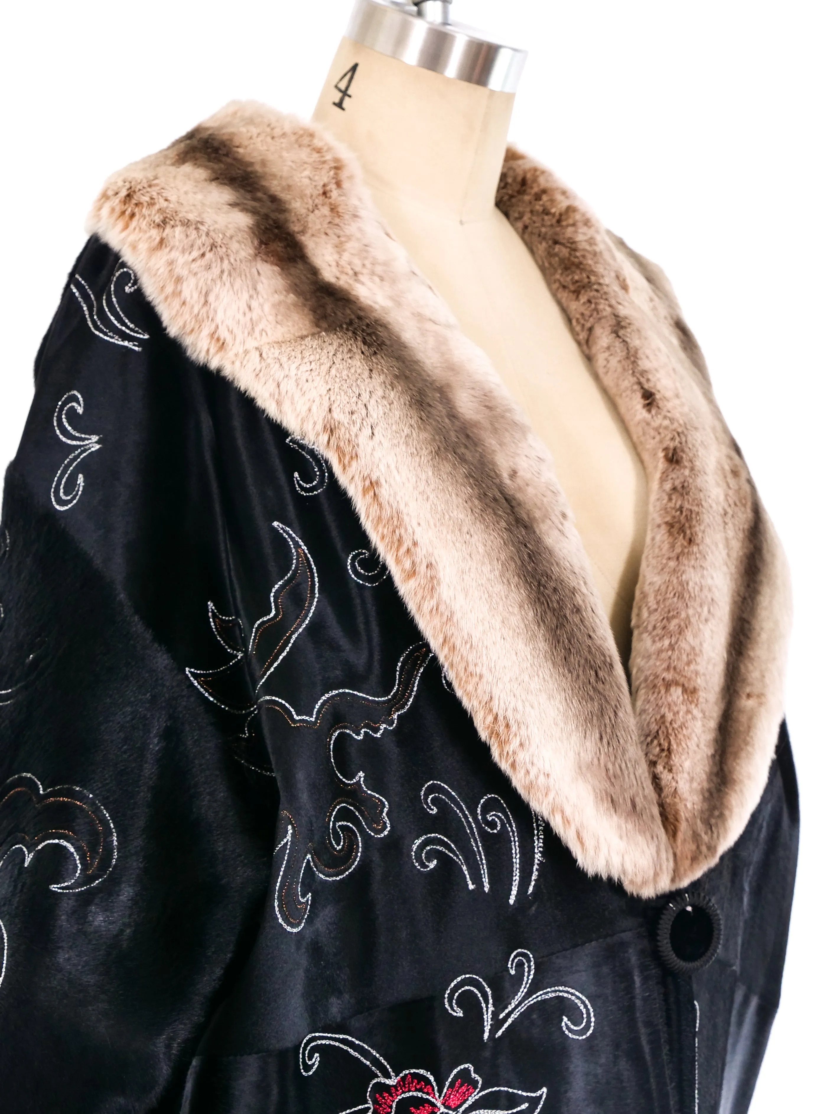 Adrienne Landau Embroidered Fur Coat