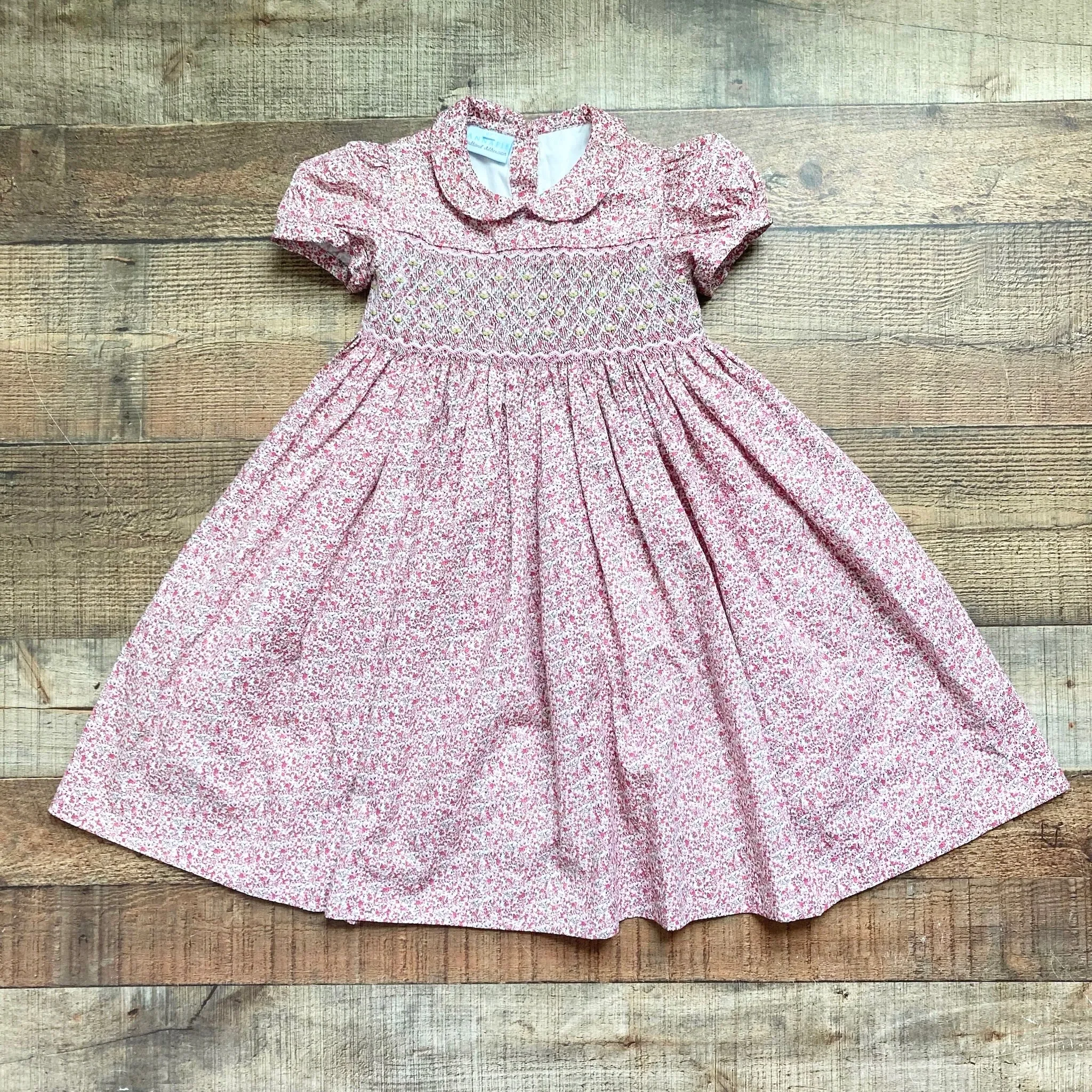 Annafie Red Floral Print with Back Bow Smocked Dress- Size 4Y (see notes)