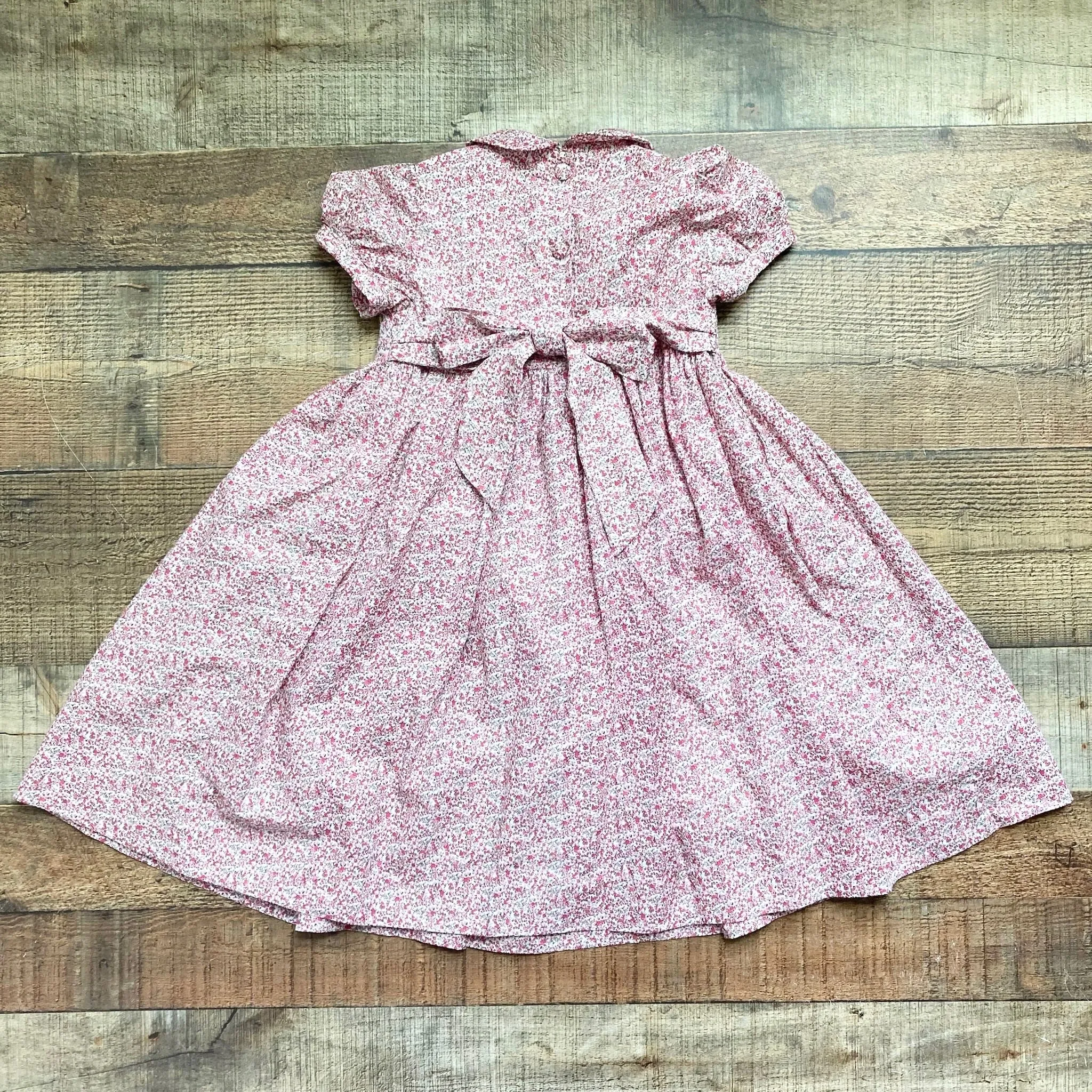 Annafie Red Floral Print with Back Bow Smocked Dress- Size 4Y (see notes)