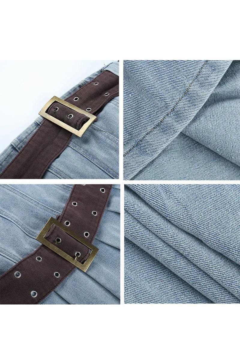 BA445 Belted Denim Mini Dress