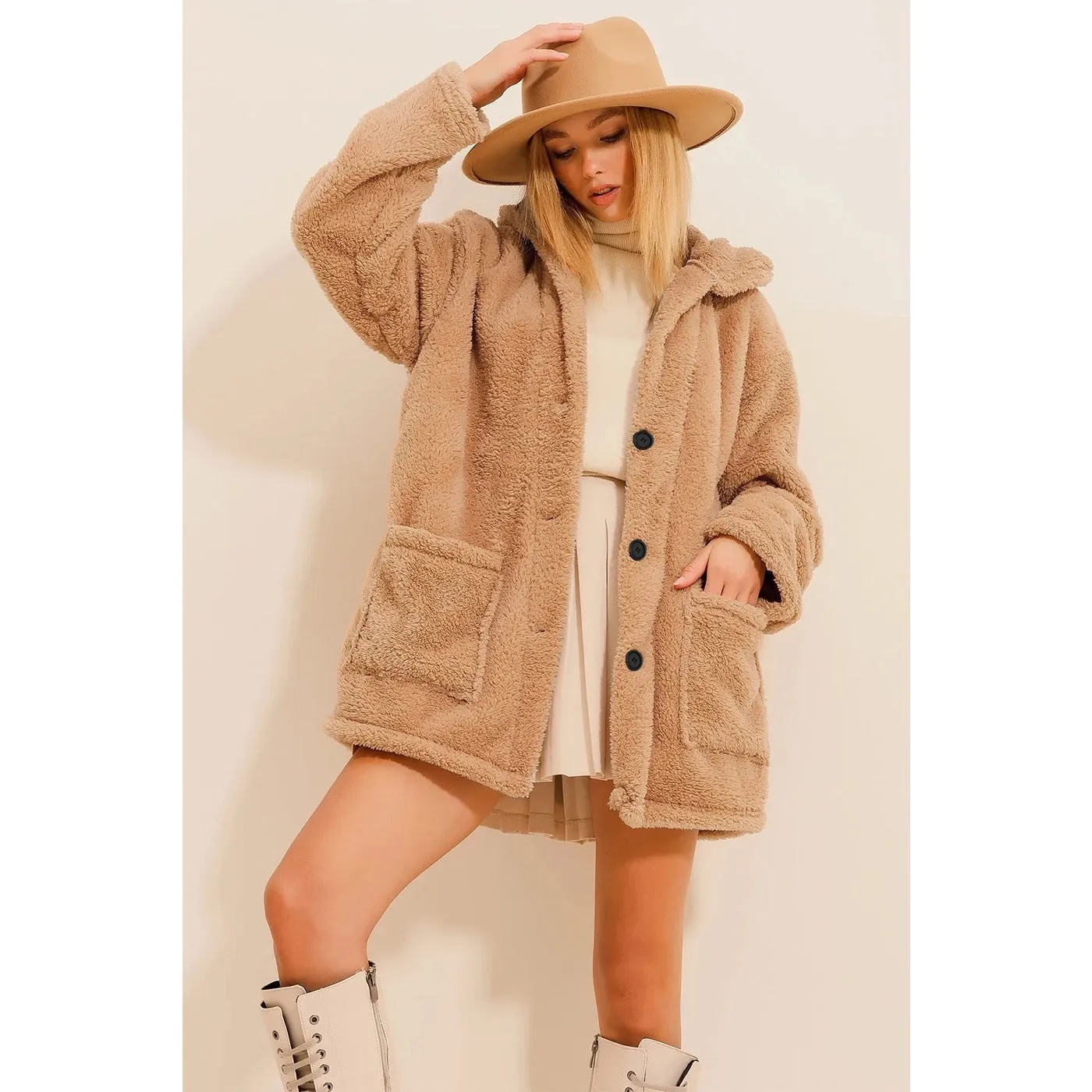 Beige Teddy Coat Jacket