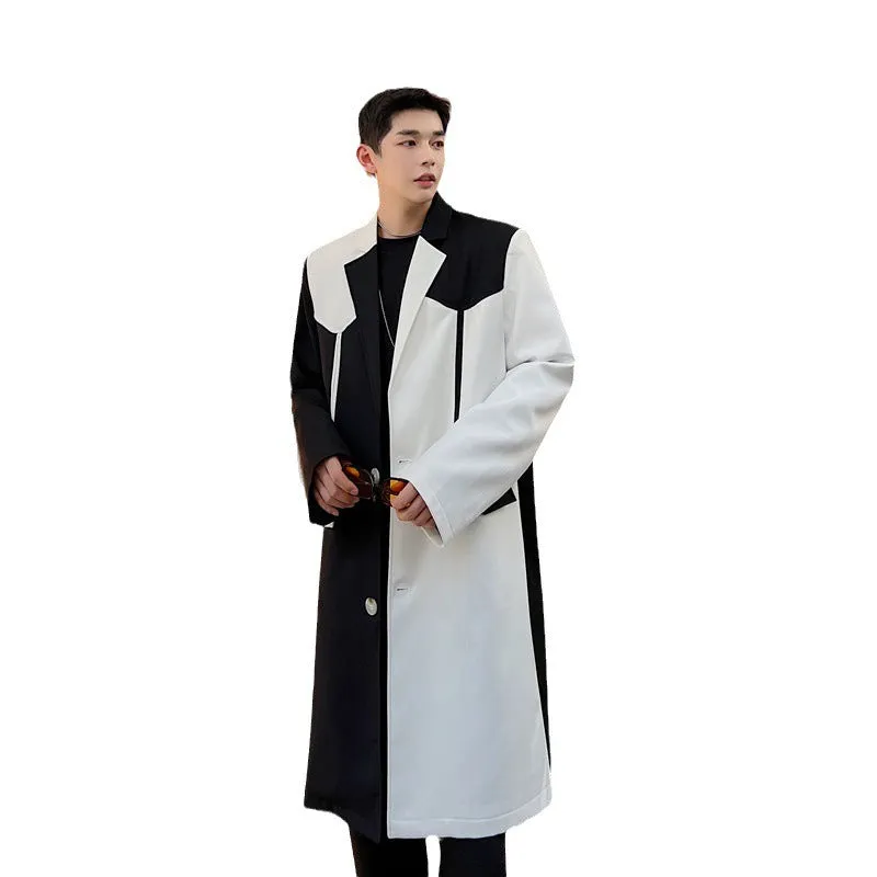 Black and White Contrast Design Loose Casual Women Trench Coat