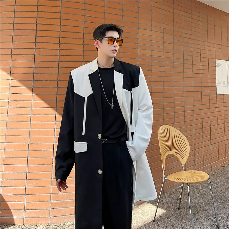Black and White Contrast Design Loose Casual Women Trench Coat