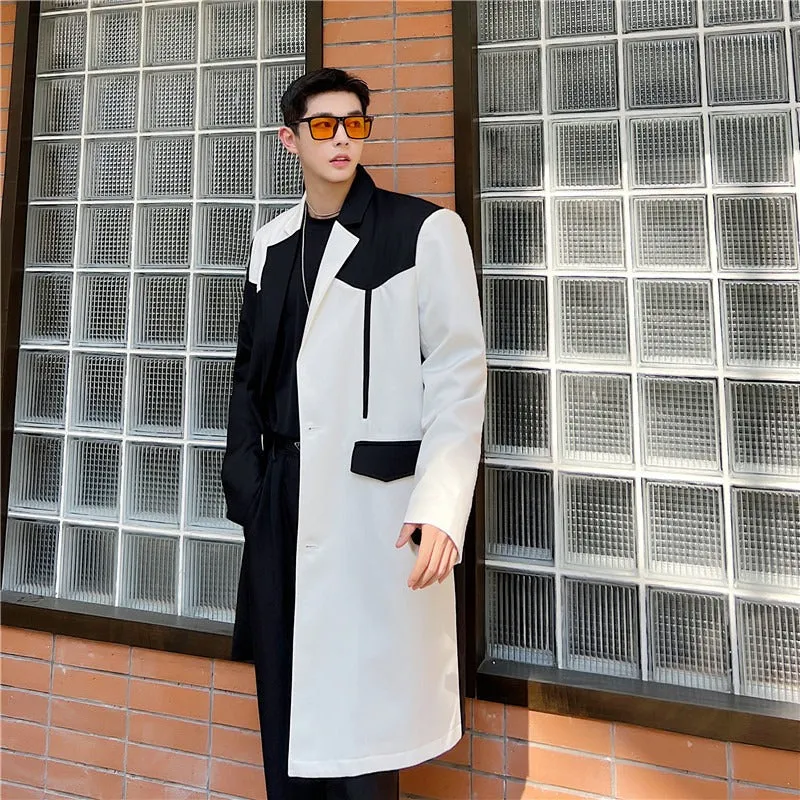 Black and White Contrast Design Loose Casual Women Trench Coat