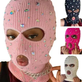 Bling Bling Jeweled Balaclava – Rhinestone Face Cover & Hooded Neck Warmer