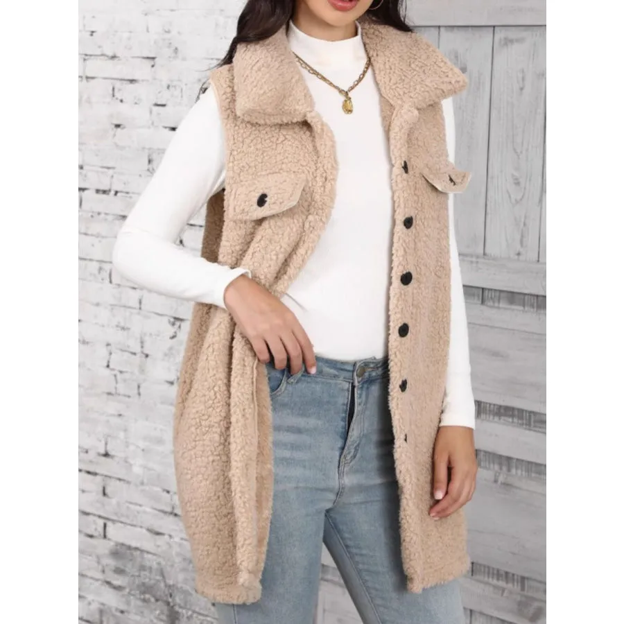 Button Up Teddy Vest Coat