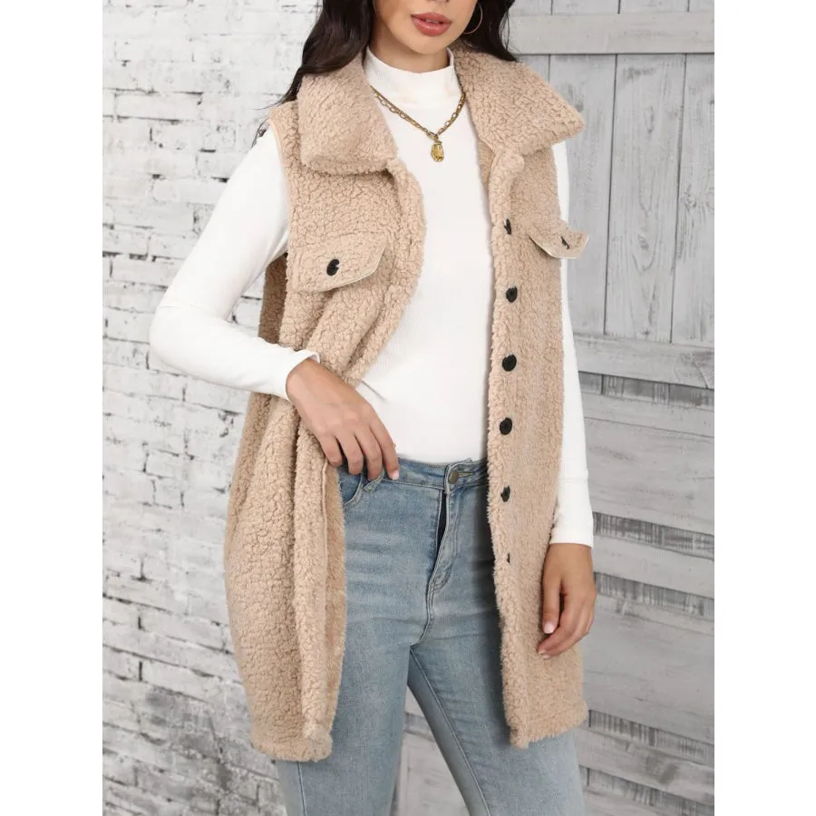 Button Up Teddy Vest Coat