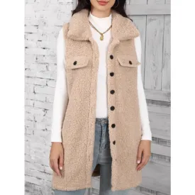 Button Up Teddy Vest Coat