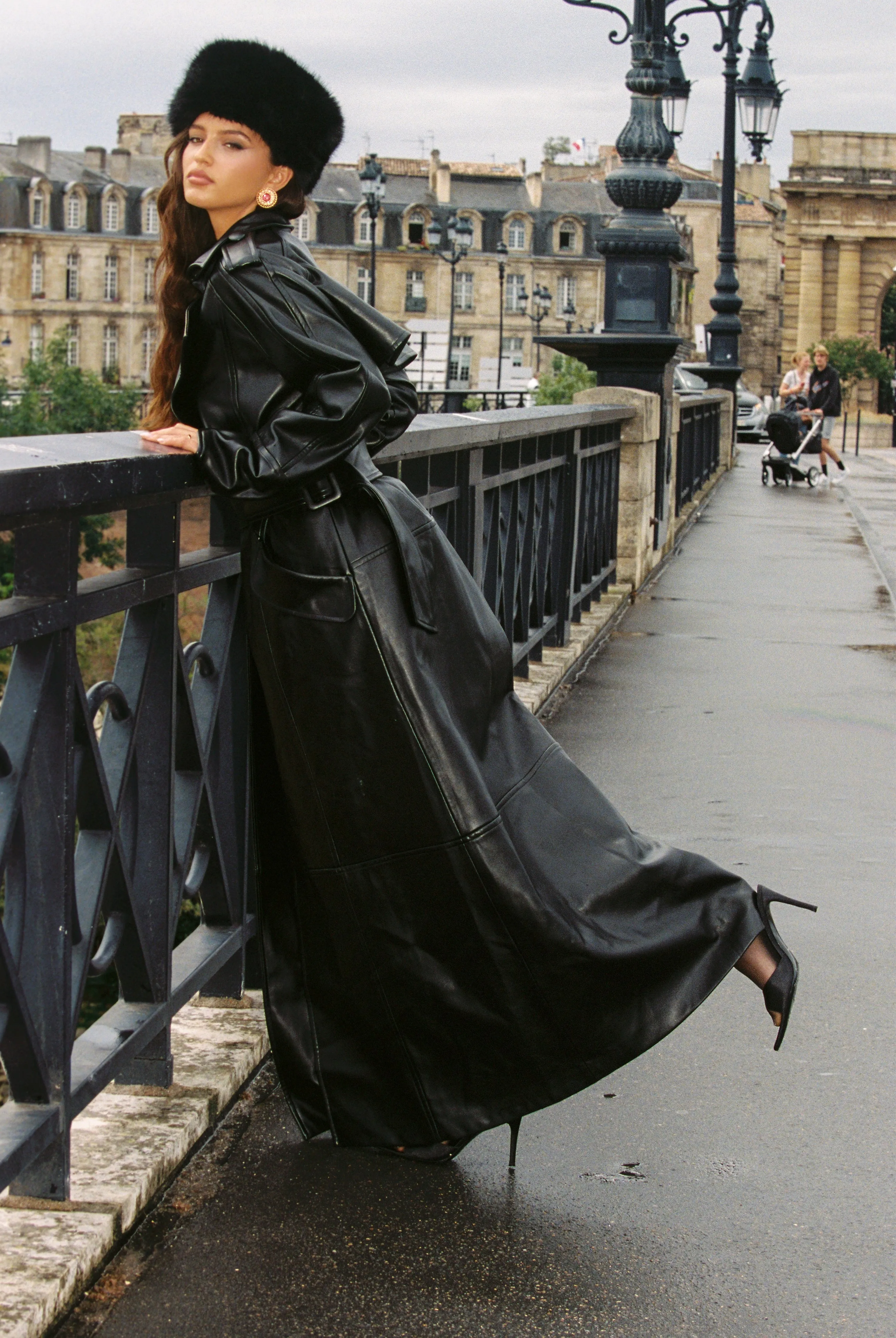 Cara Leather Trench Coat (Black) (Final Sale)