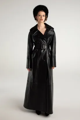 Cara Leather Trench Coat (Black) (Final Sale)