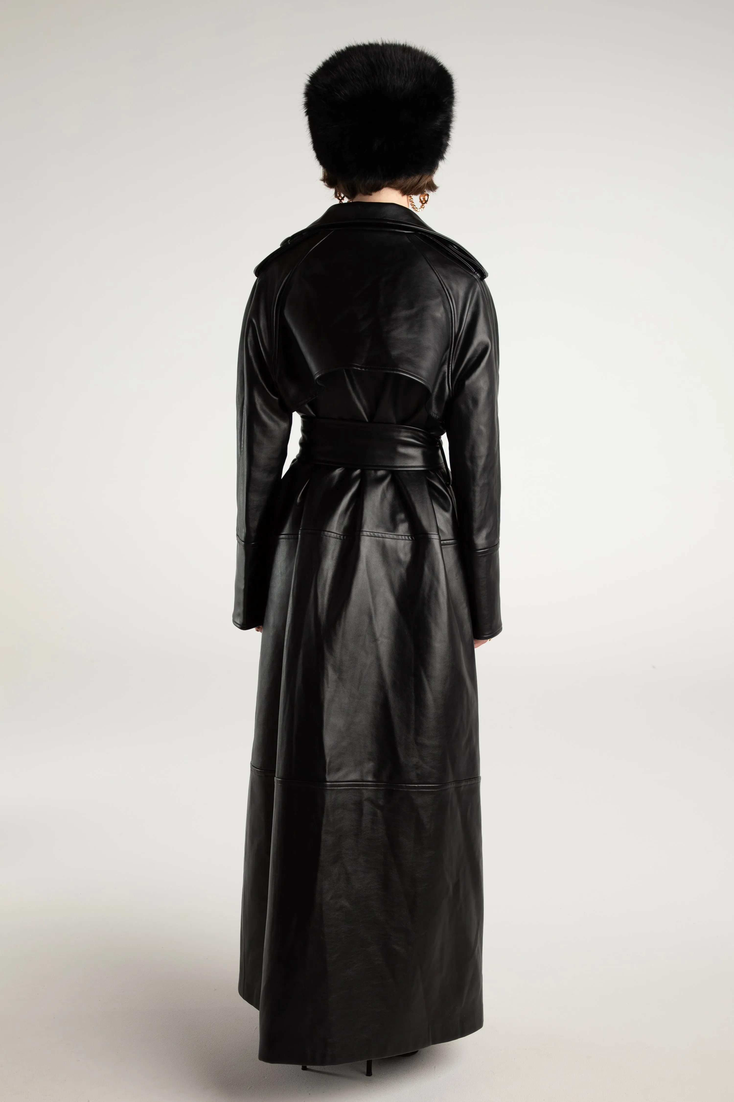 Cara Leather Trench Coat (Black) (Final Sale)