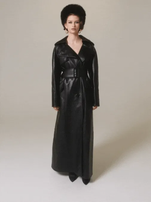 Cara Leather Trench Coat (Black) (Final Sale)