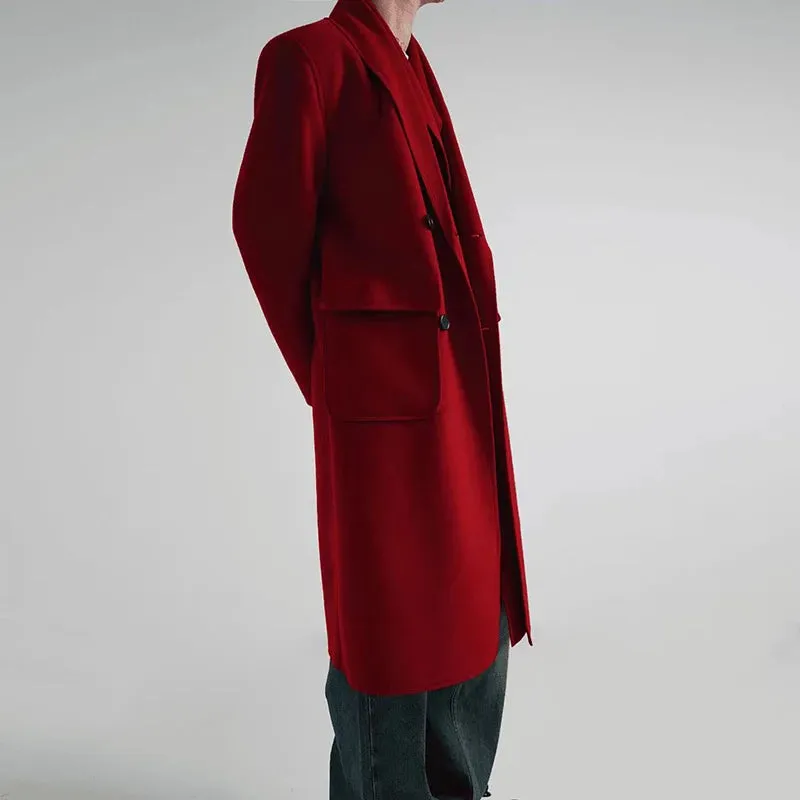 Chicmy-Luxury Fake Two Piece Long Woolen Trench Coat Men Winter Fashion Chic Lapel Overcoat Unisex Business Casual Streetwear