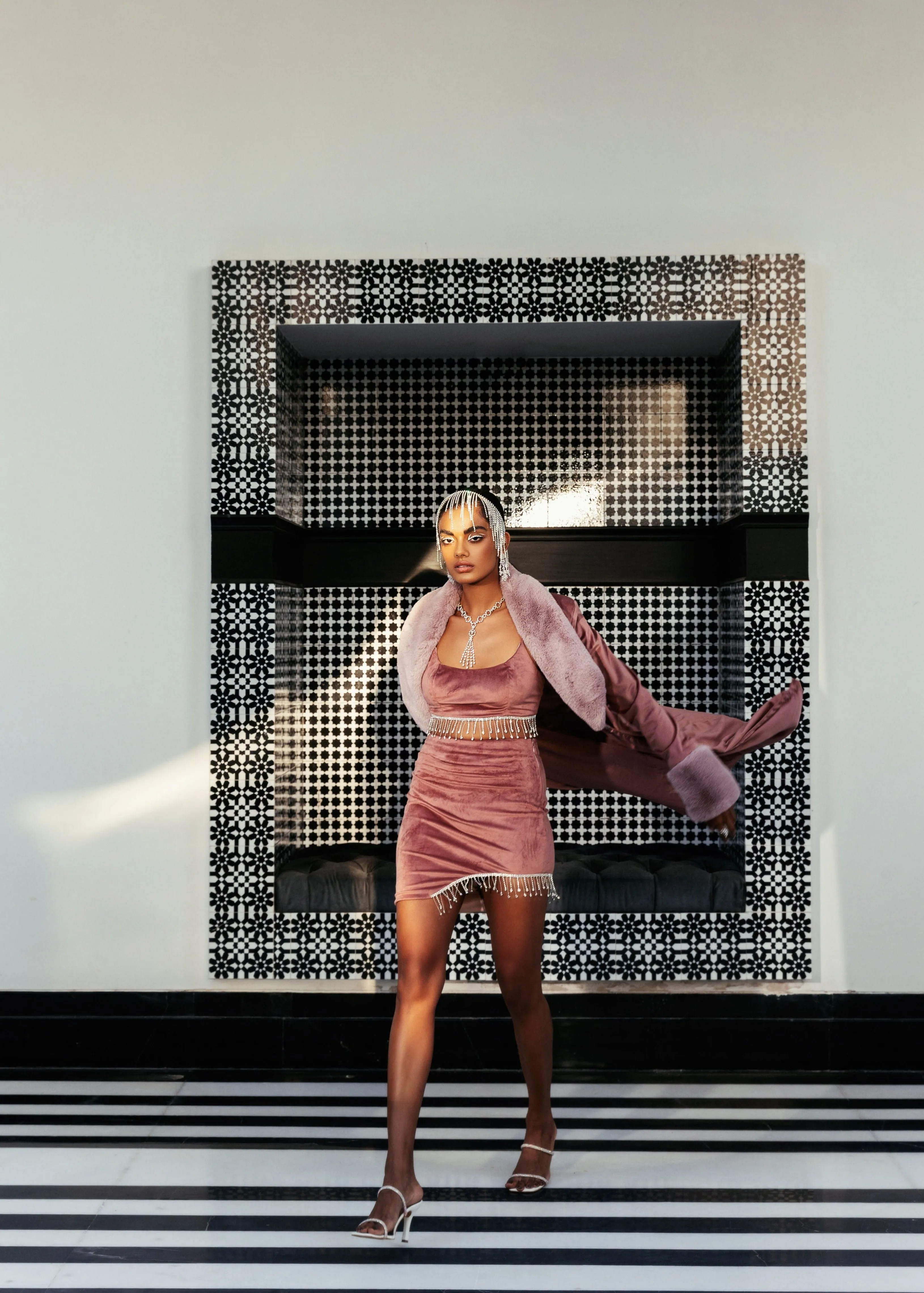 Claudette Blush Faux Fur Jacket