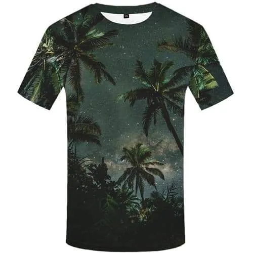 Coconut Tree T-shirt Men Forest T-shirts Graphic Galaxy Space Tshirts Cool Harajuku T shirts Funny Green Tshirt Printed