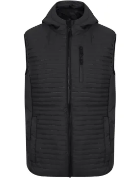 Colwyn Bay Embossed Quilted Gilet with Hood in Black - Dissident