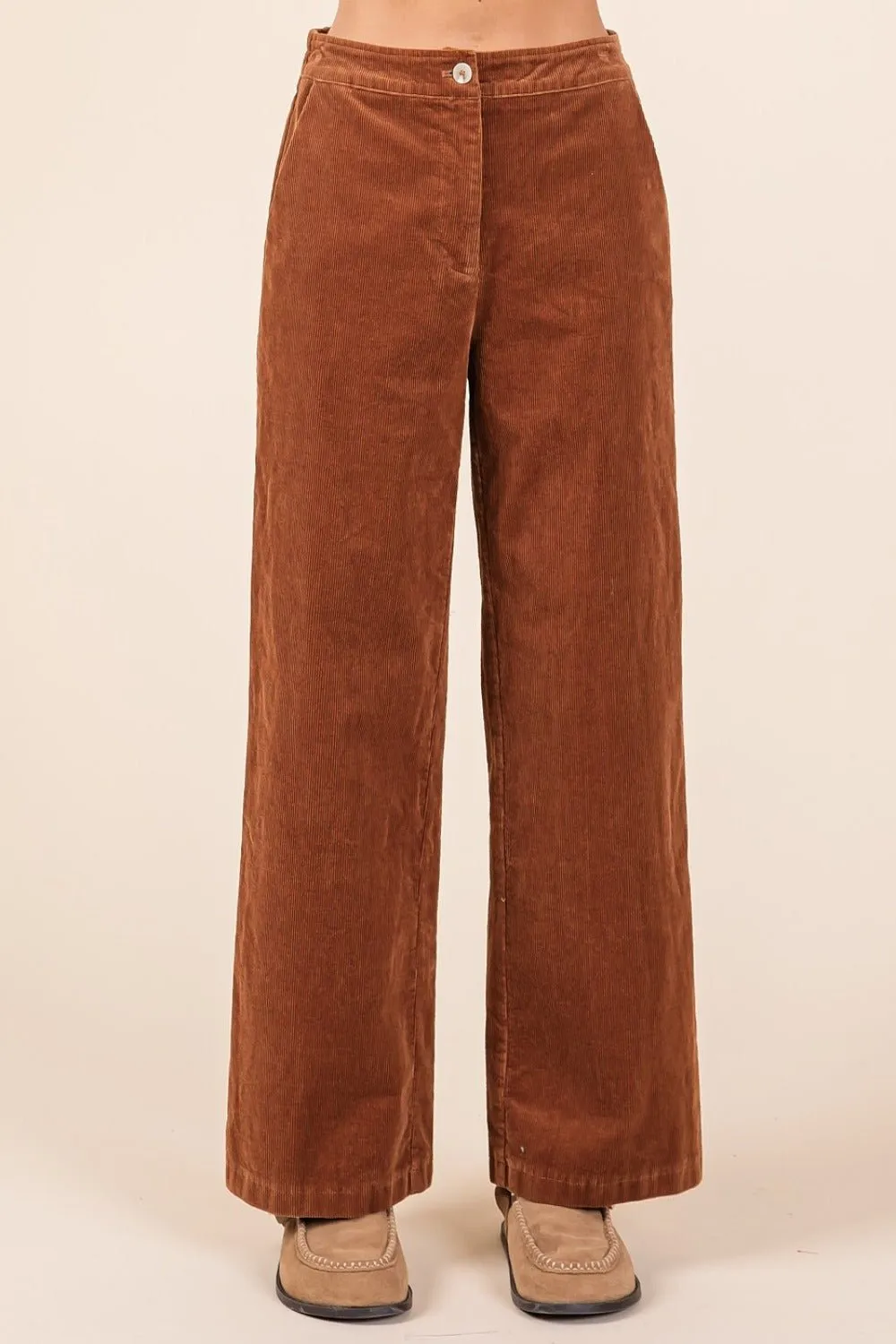 Corduroy Straight Leg Pants in Camel
