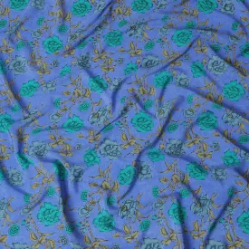 Cornflower blue Premium pure silk crepe fabric with multicolor print in floral design-D17197