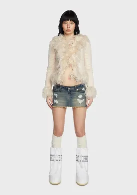 Cream Faux Fur Trim Coat