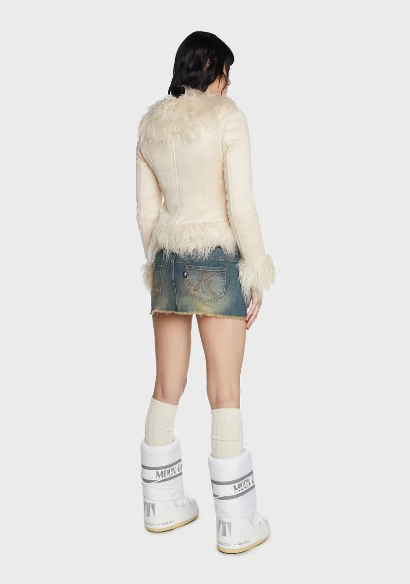 Cream Faux Fur Trim Coat