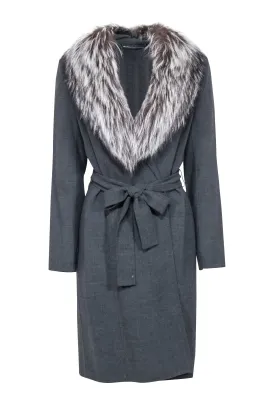 Dana Buchman - Grey Fox Fur Trim Coat Sz 8