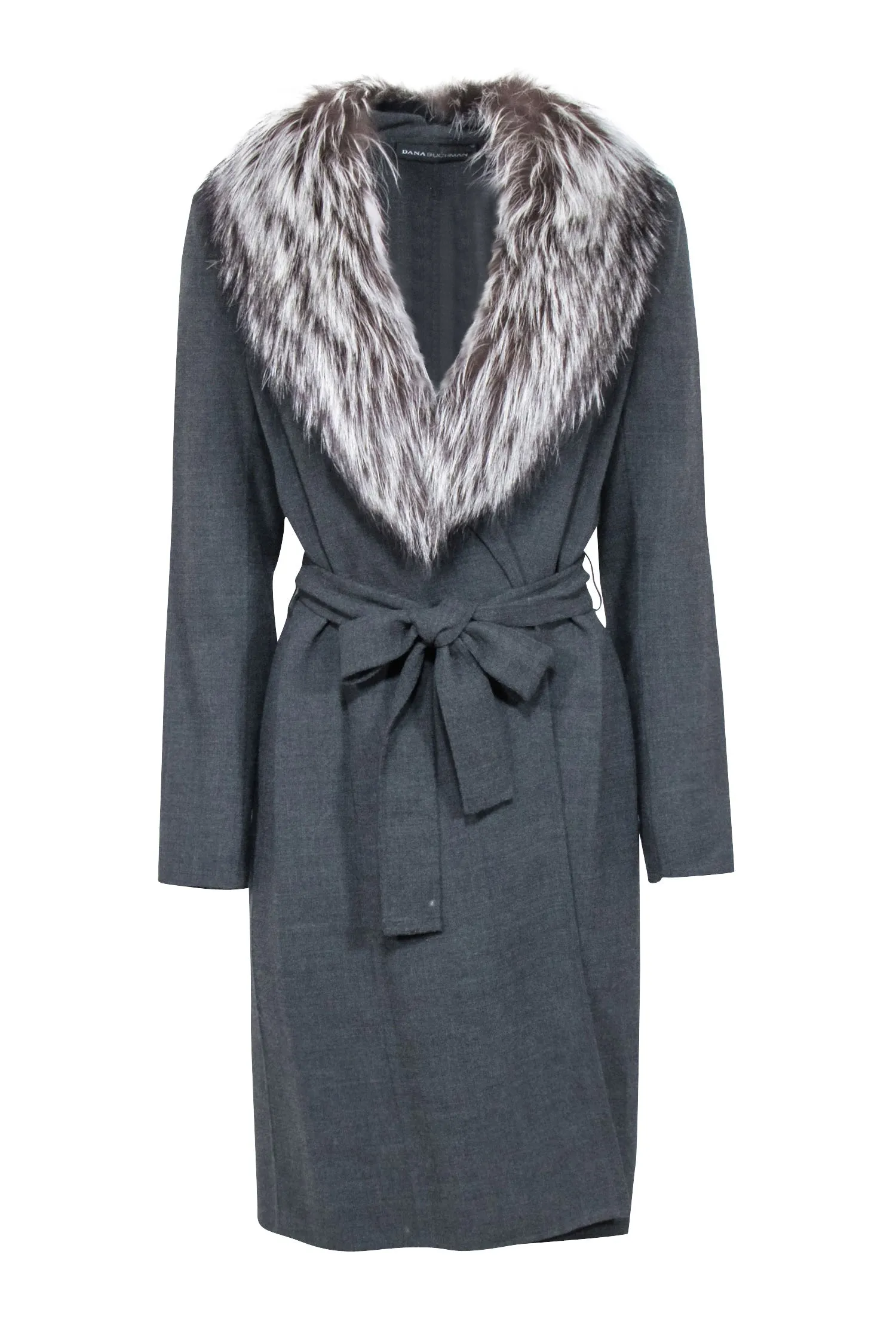 Dana Buchman - Grey Fox Fur Trim Coat Sz 8
