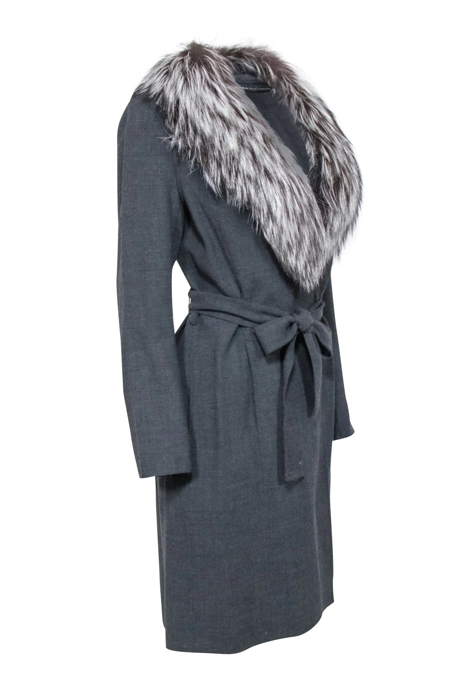 Dana Buchman - Grey Fox Fur Trim Coat Sz 8