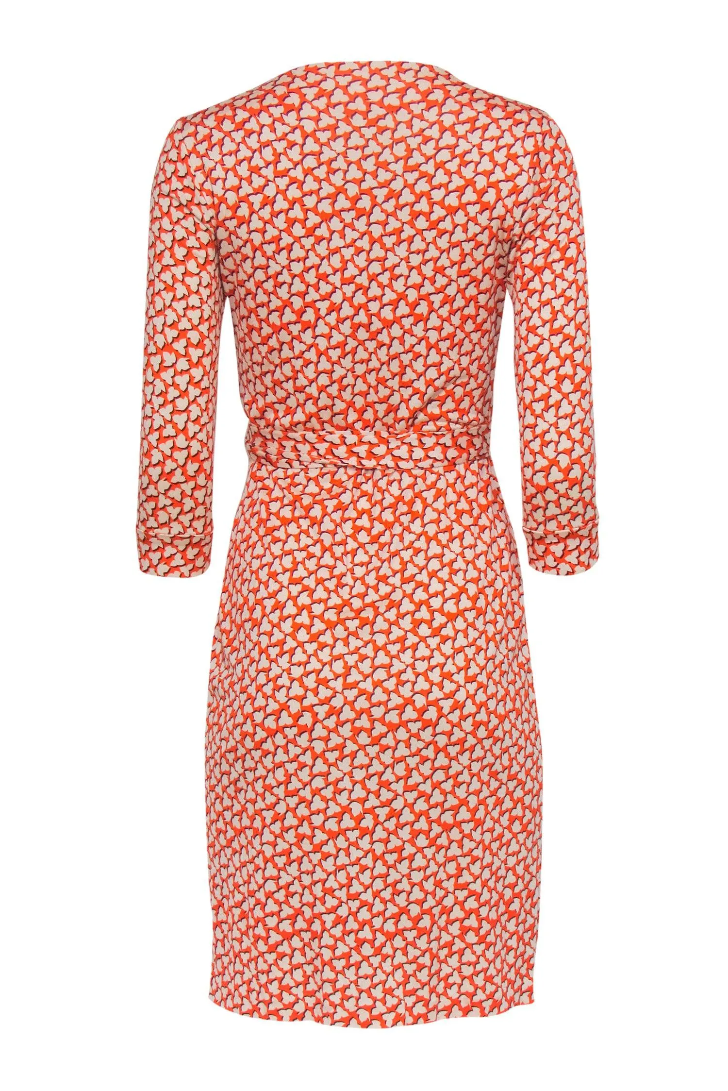 Diane von Furstenberg - Orange Printed Silk Cropped Sleeve Wrap Dress Sz 2