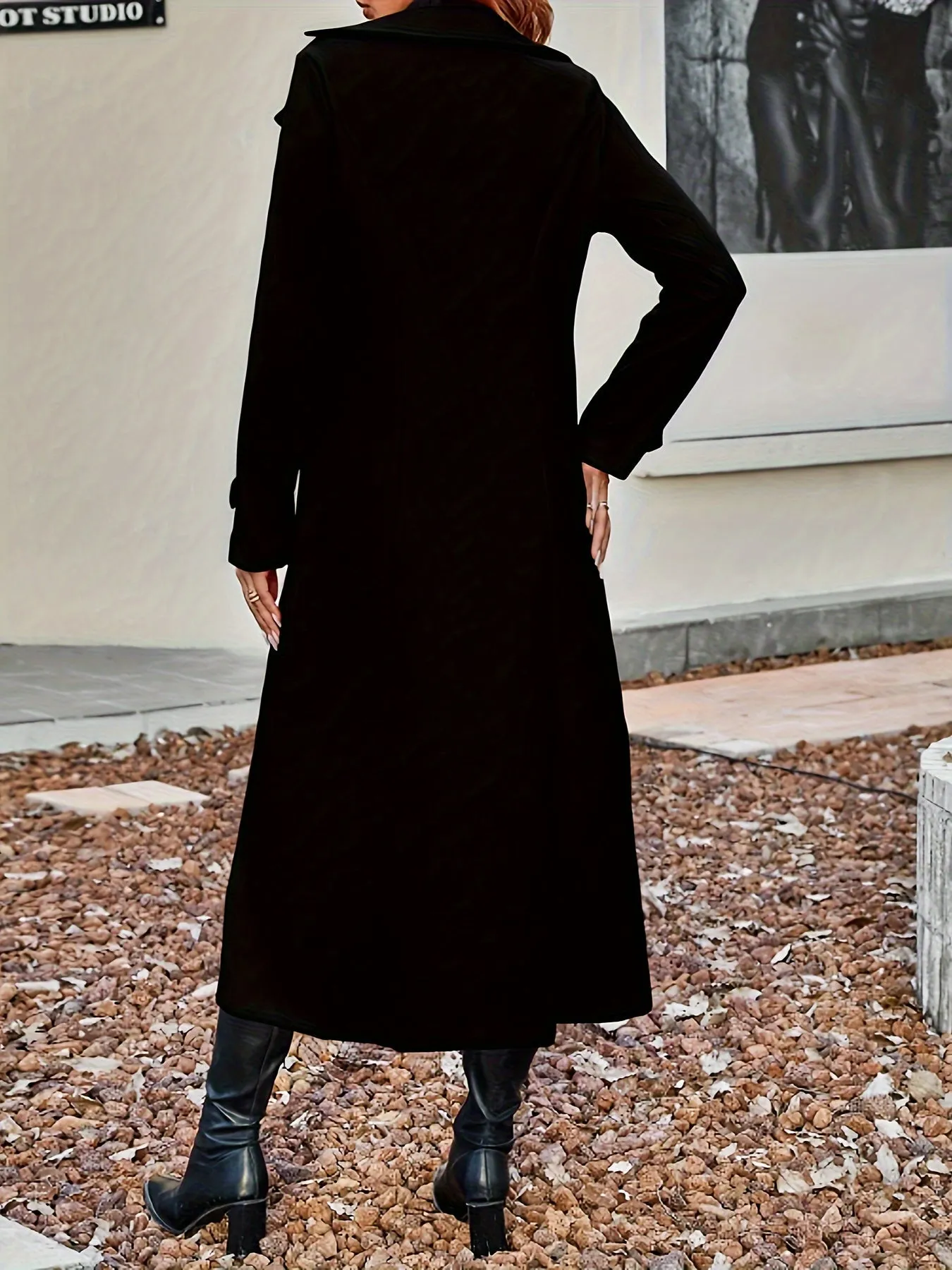 Elegant Double Button Long Sleeve Trench Coat with Solid Color Design for Women | Ideal for All Seasons