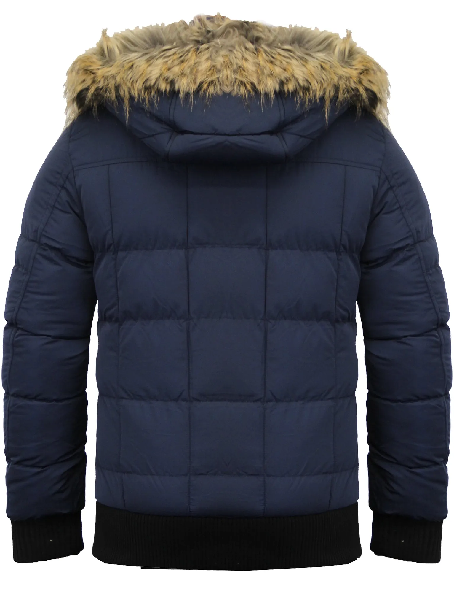 Enyo Quilted Puffer Jacket With Detachable Fur Trim Hood in Midnight Blue - Dissident