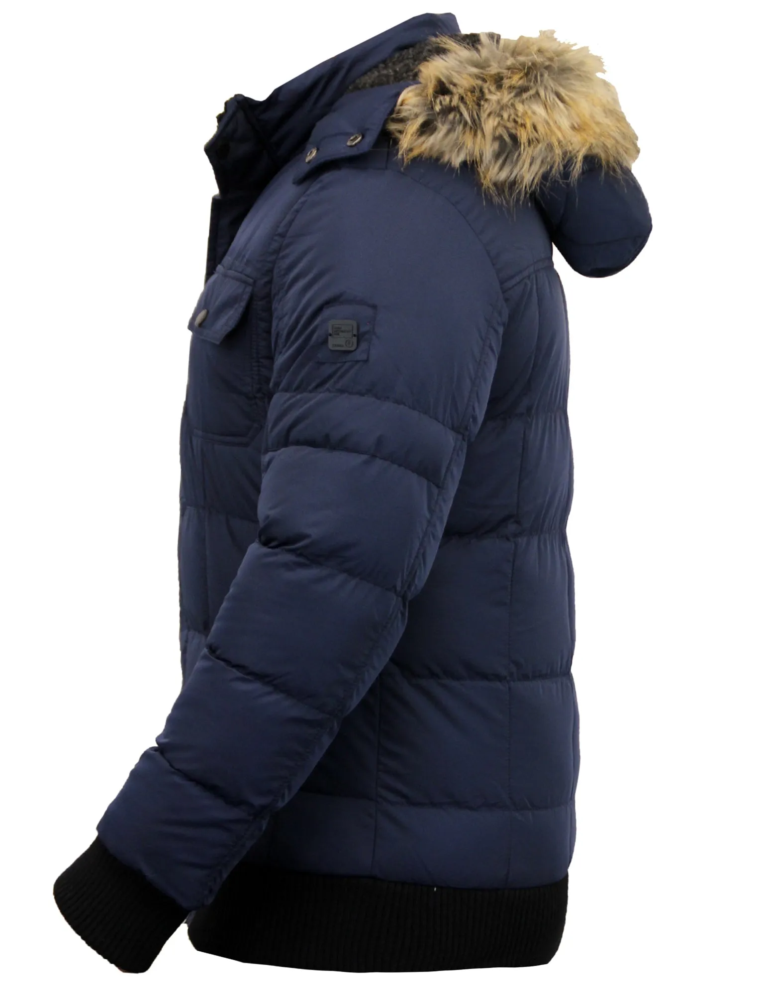 Enyo Quilted Puffer Jacket With Detachable Fur Trim Hood in Midnight Blue - Dissident